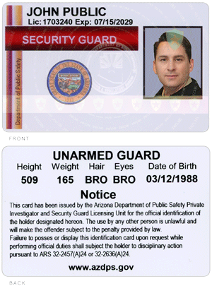 Old Arizona DPS Unarmed Guard Card